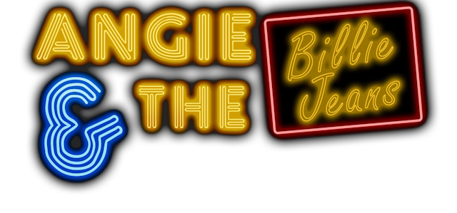 Logo van Angie & the Billie Jeans in golvende neon letters.